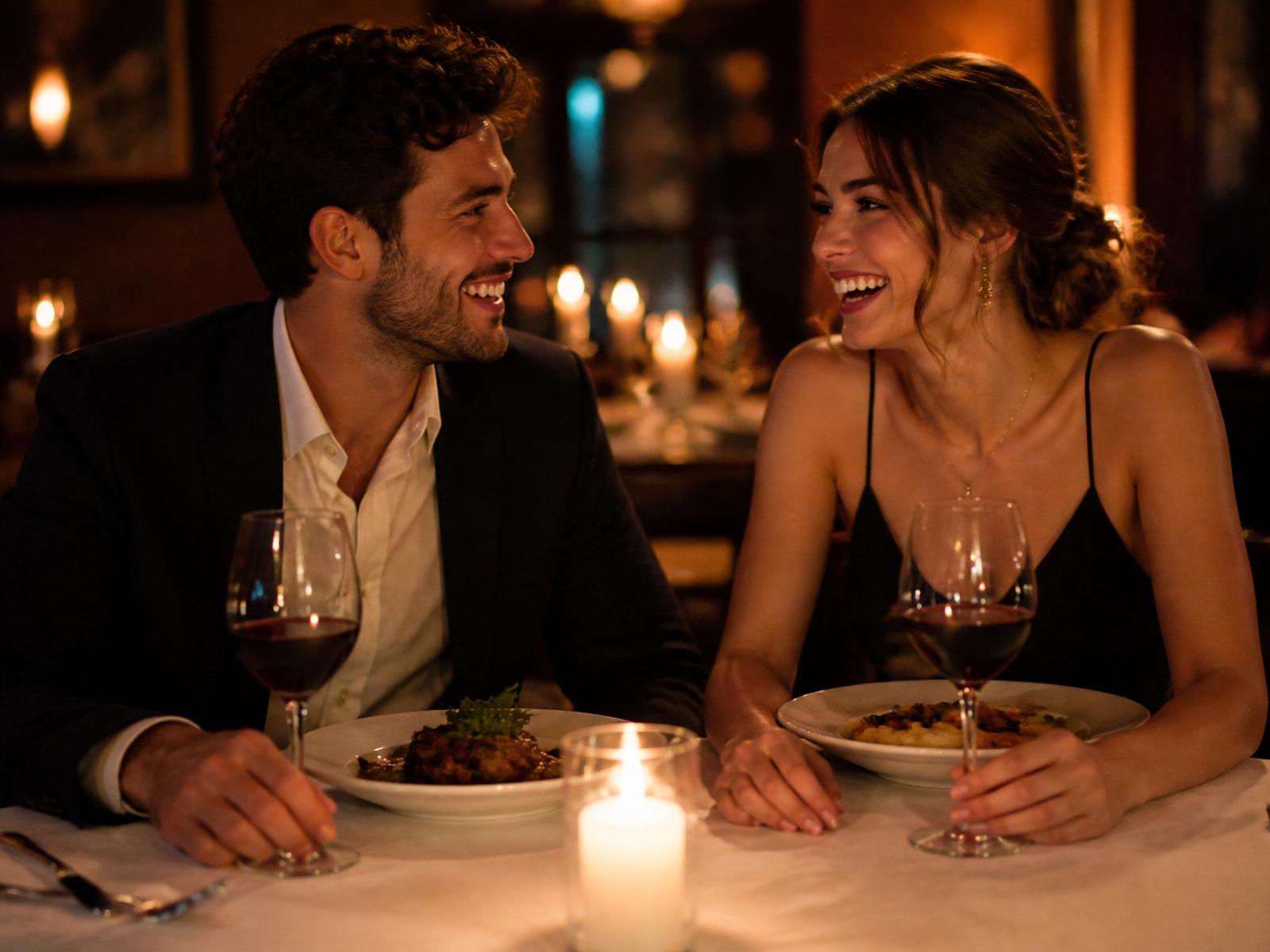 A couple sharing a candlelit dinner
